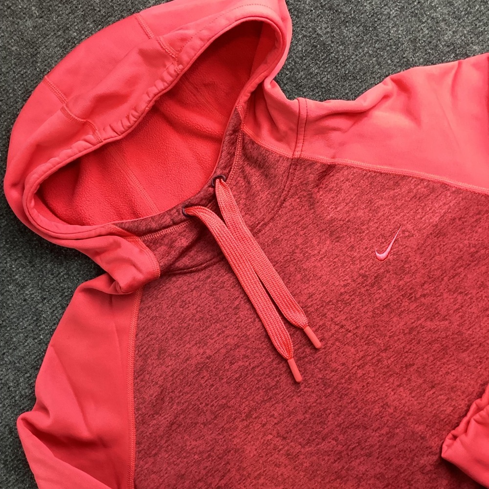 Nike Therma-FIT Hoodie Womens Large Pink Red Raglan Pullover 548804-677 231